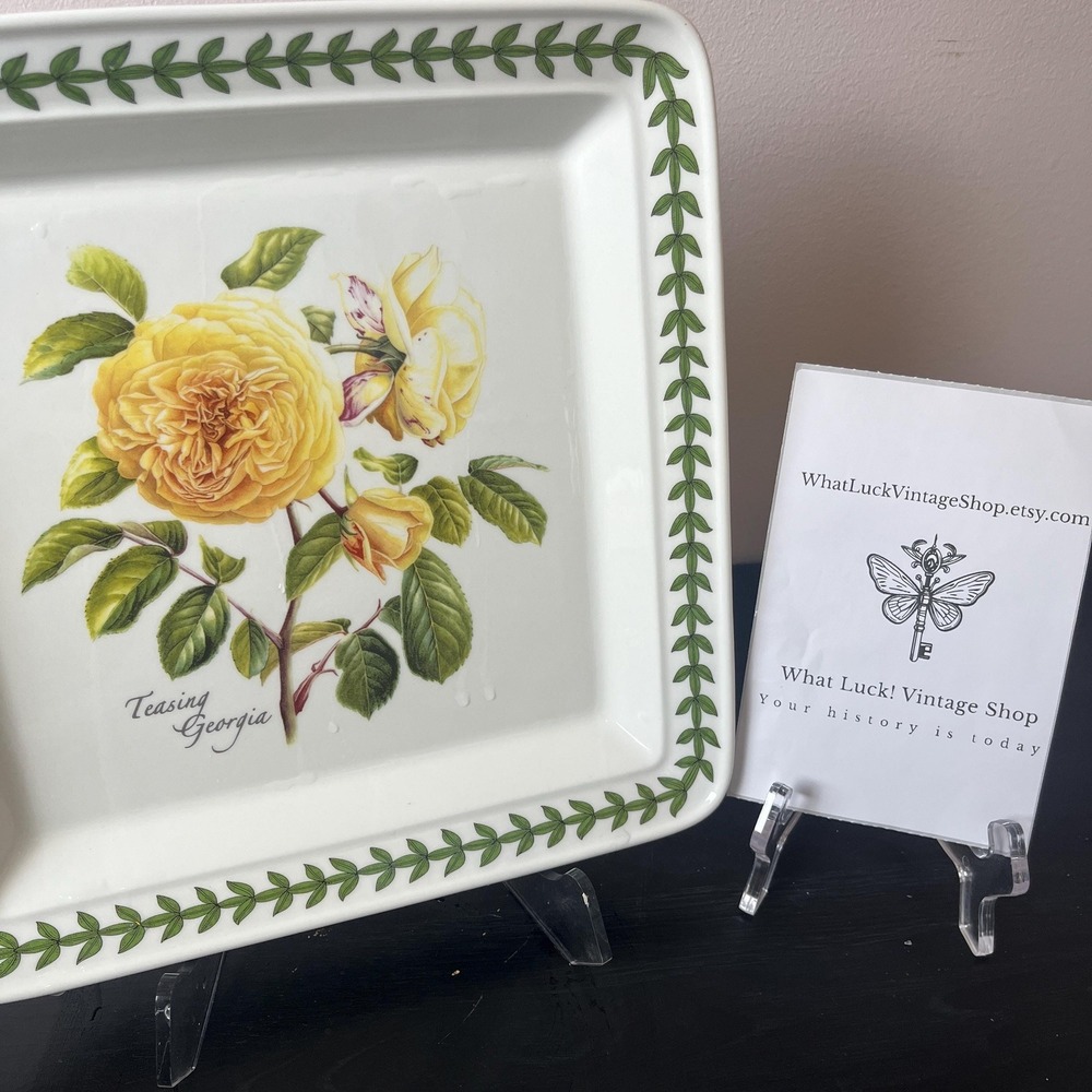 Portmeirion Botanic Roses Plate Square Teasing Georgia David Austin Roses